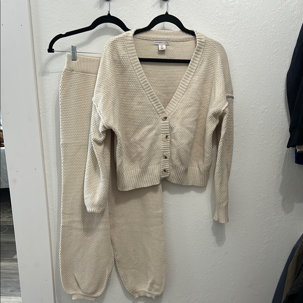 Cream Knit Cardigan and Pants Set
